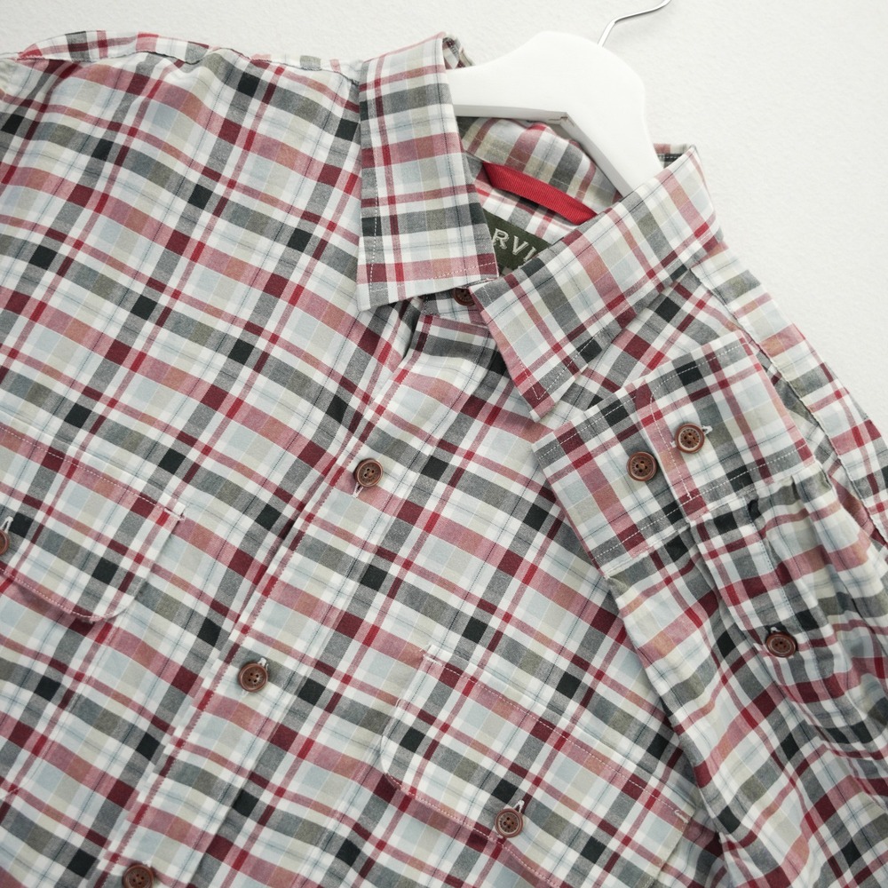 Orvis‎ Mens Red Navy White Plaid Long Sleeve Cotton Button Down Shirt Large 2JFK